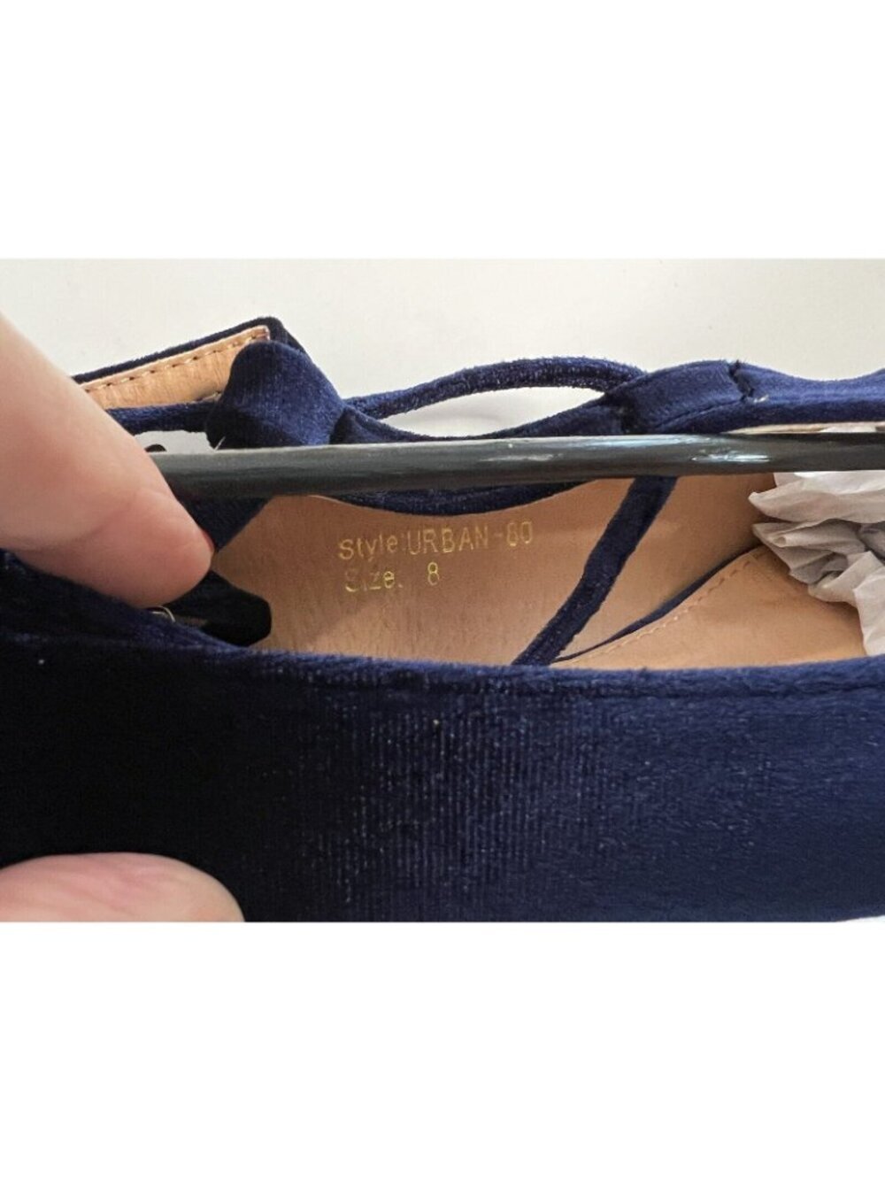 Yoki Urban-80 Velvet Flat Lace Up Shoe~Size 8~Navy Dark Blue Ankle Tie P7 25 - Picture 6 of 7